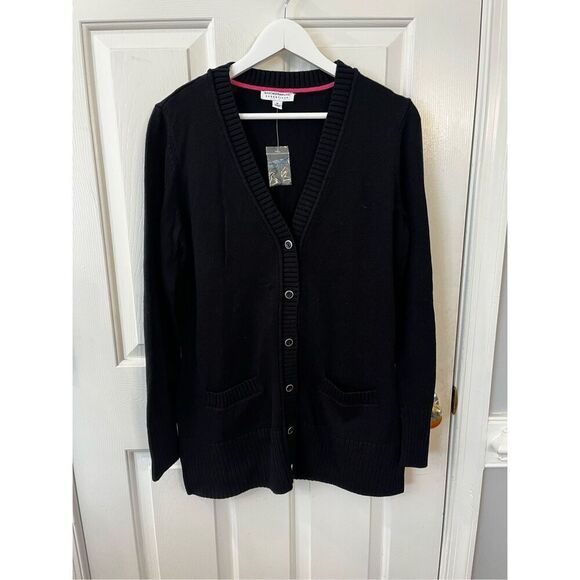 Isaac Mizrahi Live! Black Longer Cotton Blend Cardigan Sweater sz M NWT - Picture 1 of 7